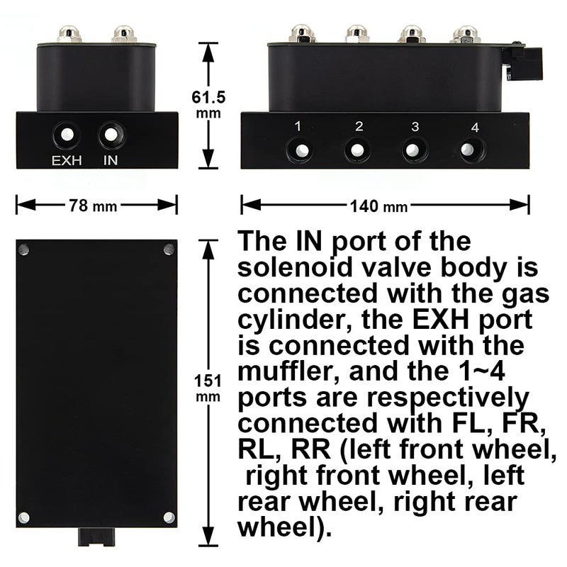ZHSYMX 12V Air Ride Suspension Manifold Kit with 8 Air Ride Solenoid Valves, with 1M 9-switch Wired Remote Controller Can be used for Air Bag inflation and deflation - Image 3