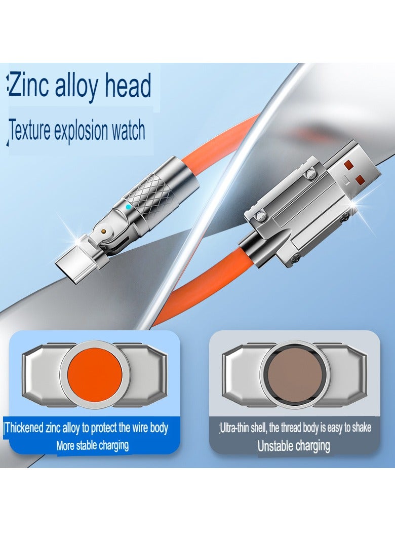 AROAQ Zinc Alloy Rotating Charging Cable, 2m USB To C Super Fast Charging Zinc Alloy PVC USB Cable, Durable Flexible Rotary Charge Cable, (2 Meters—type-c Bare Cable (Huawei, Letv Head) Black) - Image 2