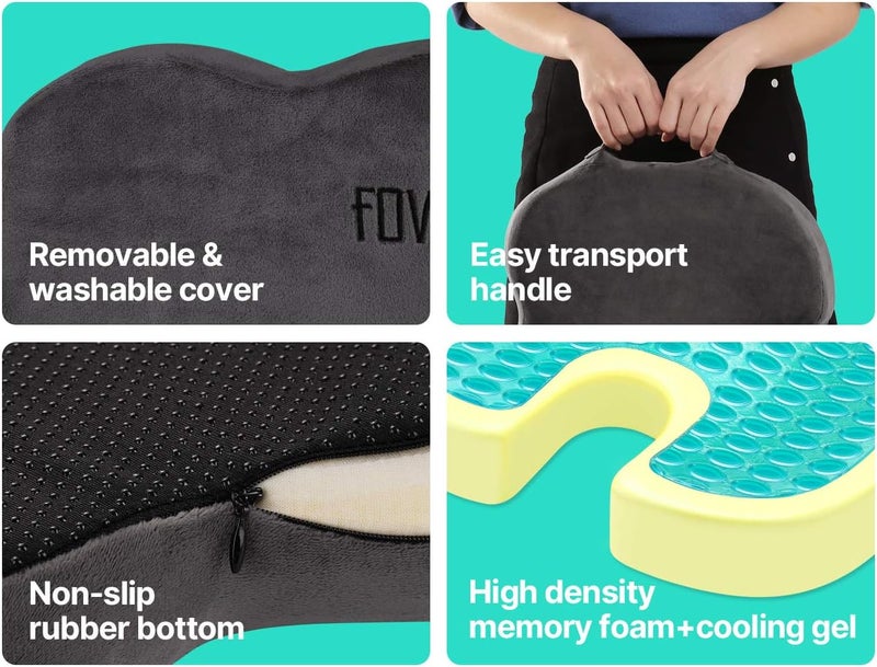 Foverhom Gel Seat Cushion for Long Sitting - Orthopedic Memory Foam Cushion for Tailbone Pain Relief - Image 5