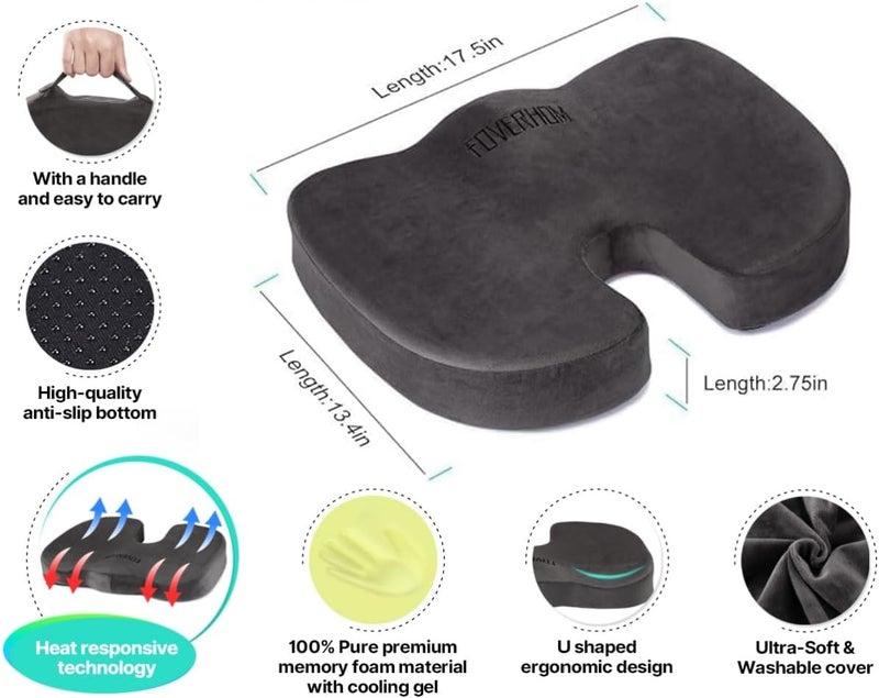Foverhom Gel Seat Cushion for Long Sitting - Orthopedic Memory Foam Cushion for Tailbone Pain Relief - Image 4