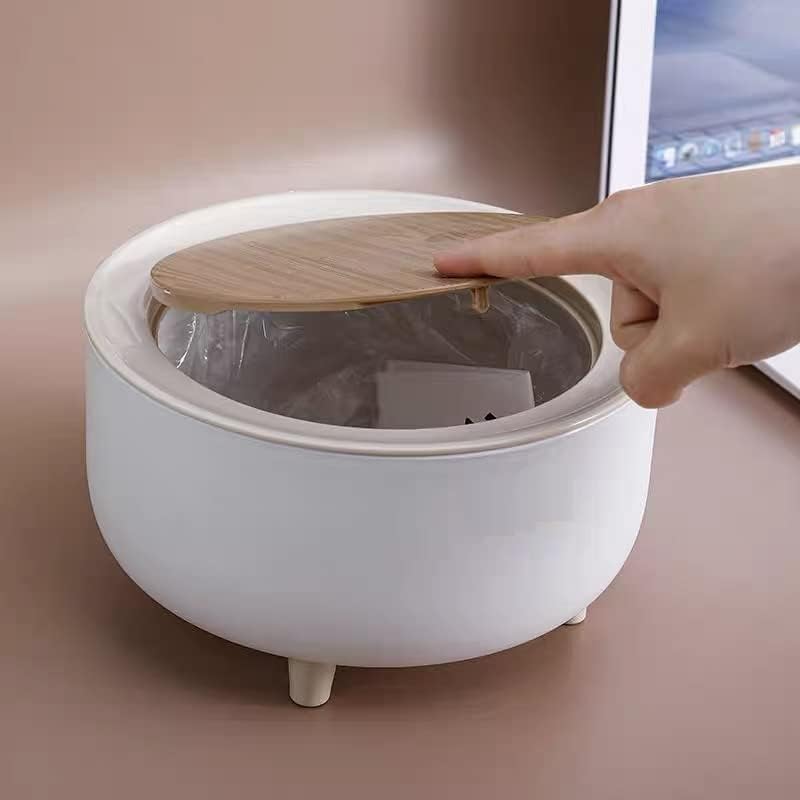 LASALE Mini Trash Can with Press Top Lid Compact Wastebasket for Bathroom Vanity Desktop Tabletop Coffee Table or Countertop Round Press Wood GrainROUND DUSTBIN - Image 2