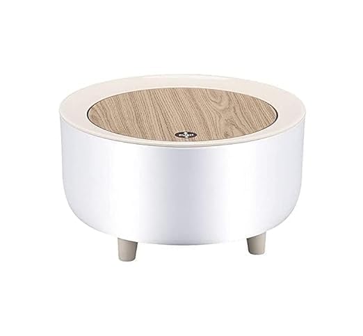 LASALE Mini Trash Can with Press Top Lid Compact Wastebasket for Bathroom Vanity Desktop Tabletop Coffee Table or Countertop Round Press Wood GrainROUND DUSTBIN - Image 1