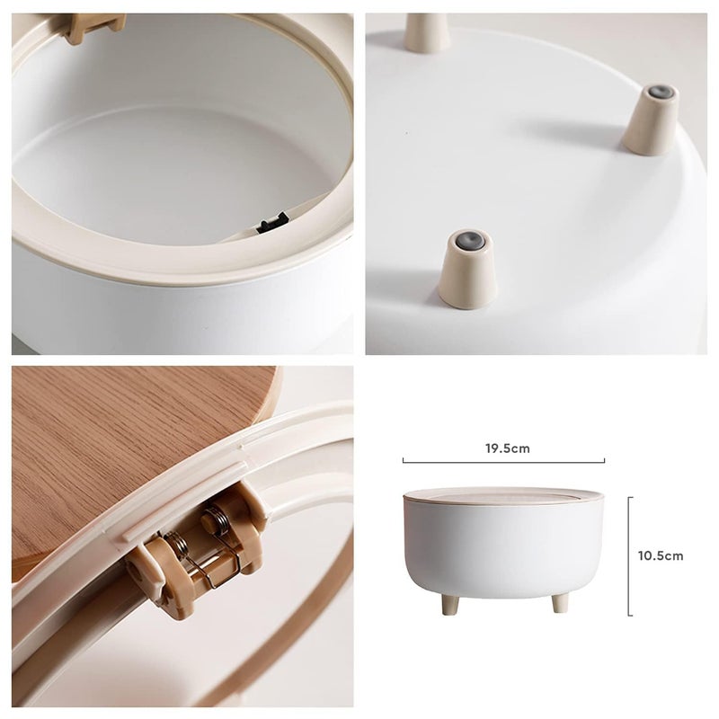 LASALE Mini Trash Can with Press Top Lid Compact Wastebasket for Bathroom Vanity Desktop Tabletop Coffee Table or Countertop Round Press Wood GrainROUND DUSTBIN - Image 4