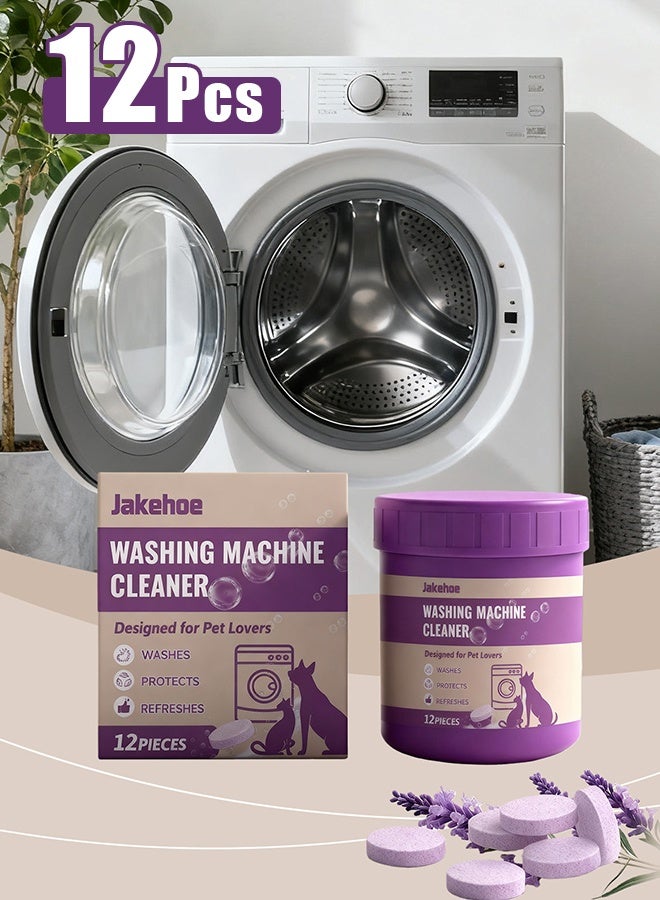 Jakehoe Washing Machine Cleaner Tablets 12 Pack for  Front Load, Top Load Washing Machine Cleaning Tablets Descaler and Deodorizer, Formulated for Pet Owners, 1 Year Supply Laundry Washer Cleaner - Image 1