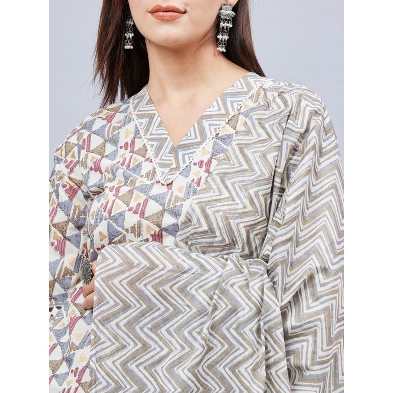 WineRed Cotton Printed Kurta Pant Dupatta Set - Image 5