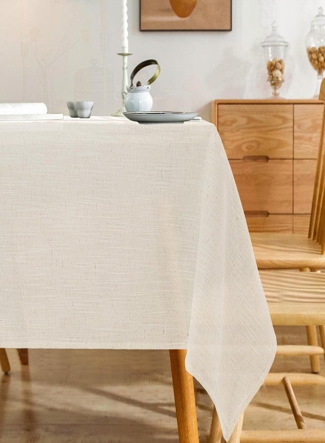 Karseteli Natural 100% Polyester Textured Rectangle Tablecloth, Slubby Lightweight Table Cloth 60 x 84 Inch, Water Resistant Stain Resistant Farmhouse Burlap Table Cover for Kitchen Dining Room - Image 1