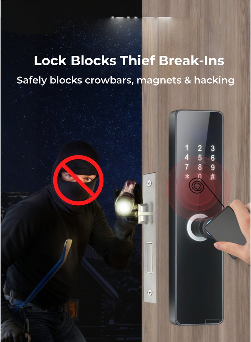 Smart Door Lock with Saudi Standard Mortise 4585, Keyless Entry Fingerprint Lock with Handle/Code/RFID/Key Entry, Aluminum Alloy Body  Multi-Alarm Blocks Thief Break-Ins, AA Battery Slot, Secure Deadbolt for Home/Apartment/Office (2 Keys, 2 Cards) - Image 4