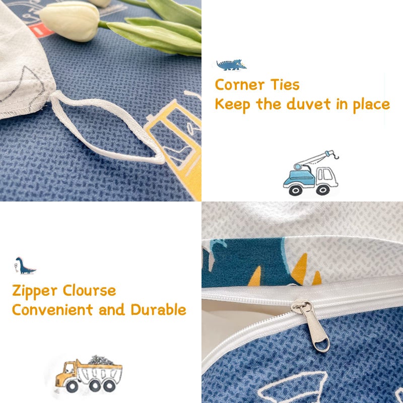 DJY Dinosaur Kids Duvet Cover Set Twin, 100% Cotton Dino Truck Car Bedding Set for Boys Girls Toddler, 2 Pieces Reversible Dinosaur Comforter Cover Set (1 Duvet Cover+1 Pillowcase) - Image 5