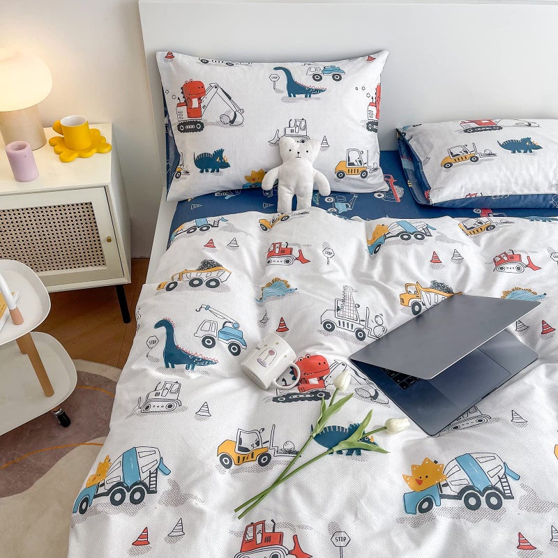 DJY Dinosaur Kids Duvet Cover Set Twin, 100% Cotton Dino Truck Car Bedding Set for Boys Girls Toddler, 2 Pieces Reversible Dinosaur Comforter Cover Set (1 Duvet Cover+1 Pillowcase) - Image 3