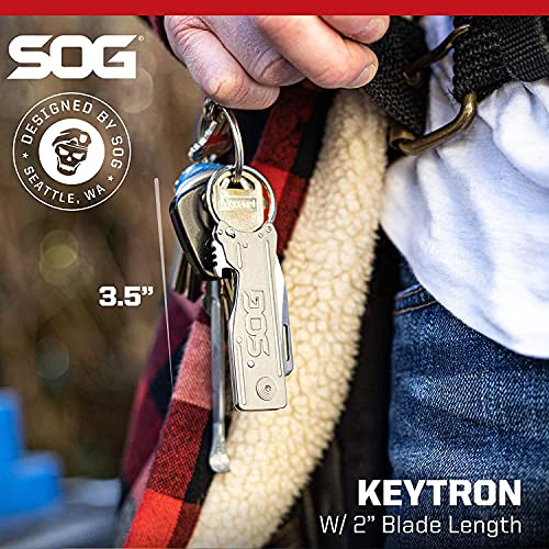 SOG KeyTron Keychain Pocket Knife- Convenient 1.8 Inch EDC Folding Knife with Bottle Opener and Quick Thumb Release (KT1001-CP) - Image 2