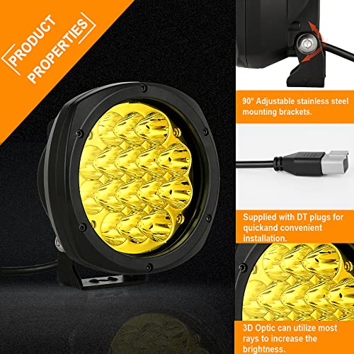 BIGLION.X 5 Inch Pair 160W Amber Round LED Offroad Lights 18800LM Amber Yellow OffRoad Lights Super Bright Amber Driving lights Fog Lights Waterproof IP68 Light Bar for Trucks Pickup 4x4 SUV ATV UTV - Image 4