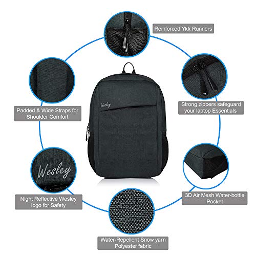 Wesley Unisex Milestone Casual Waterproof Laptop Office School College Business Travel Backpack (Dimensions: 12.5x18 inches) (Compatible with 15.6 inch laptops), Black - Image 3