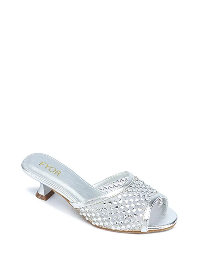 FYOR Stylish Lattice-Woven Crystal Kitten Heel MY 408