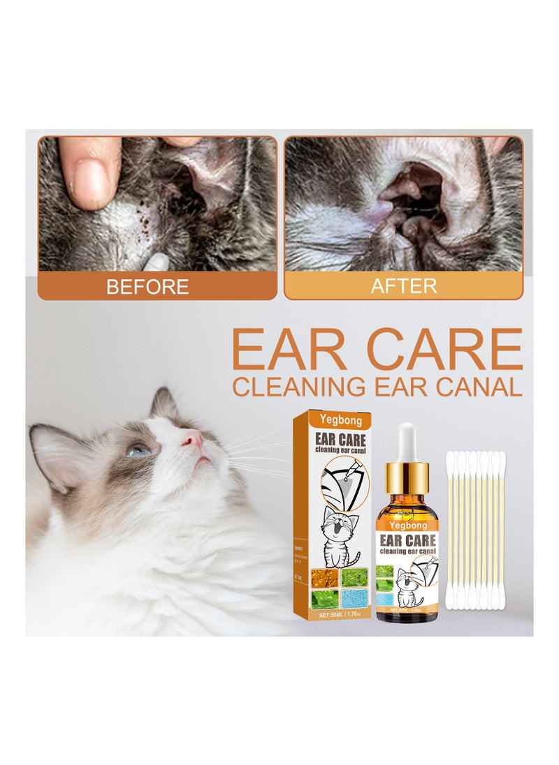 YEGBONG 50 ml Pet Ear Cleaning Liquid Swabs Cat & Dog Ear Cleaner Solution - Gentle & Effective Ear Care - for Daily Ear Cleaning  - Image 1