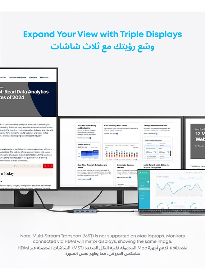 Anker 8-in-1 USB-C Hub, USB C Docking Station Triple Display Multi-Port Dongle with 2 HDMI 4K and VGA 1080p, 5Gbps Data Transfers, USB Ports for MacBook Air/Pro, Dell XPS, iPad Pro, and More - Image 4