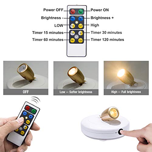 BIGLIGHT Spotlight Battery Operated, LED Puck Light, Dimmable Uplight with Remote, Stick on Accent Light for Painting Picture Wall Artwork Photo Portrait Closet Plants, Warm White, 2 Pack - Image 3