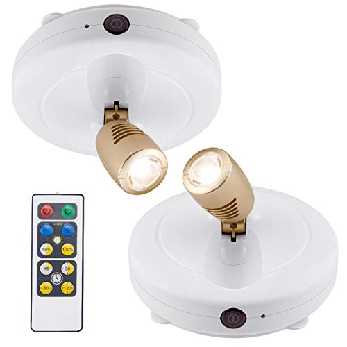 BIGLIGHT Spotlight Battery Operated, LED Puck Light, Dimmable Uplight with Remote, Stick on Accent Light for Painting Picture Wall Artwork Photo Portrait Closet Plants, Warm White, 2 Pack - Image 1