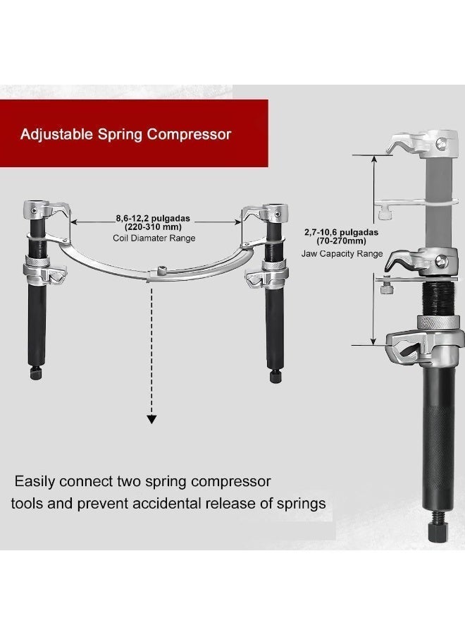 مجموعة من 3 قطع من أدوات ضغط زنبركات الدعامة الحلزونية لامتصاص الصدمات للسيارات، مجموعة أدوات شديدة التحمل من الفولاذ السبائكي مع قبضة مانعة للانزلاق وقضبان قابلة للتعديل - مُخمّدة ومعززة للسلامة - Image 3