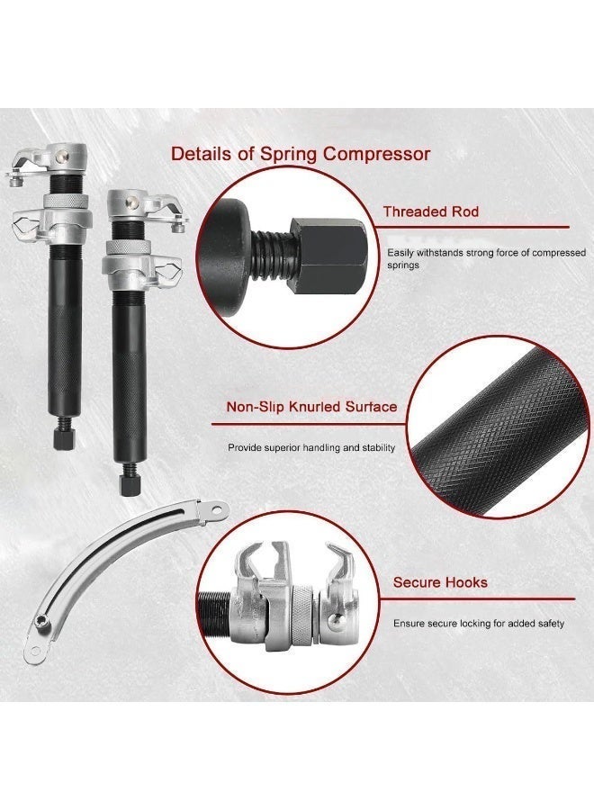 مجموعة من 3 قطع من أدوات ضغط زنبركات الدعامة الحلزونية لامتصاص الصدمات للسيارات، مجموعة أدوات شديدة التحمل من الفولاذ السبائكي مع قبضة مانعة للانزلاق وقضبان قابلة للتعديل - مُخمّدة ومعززة للسلامة - Image 5