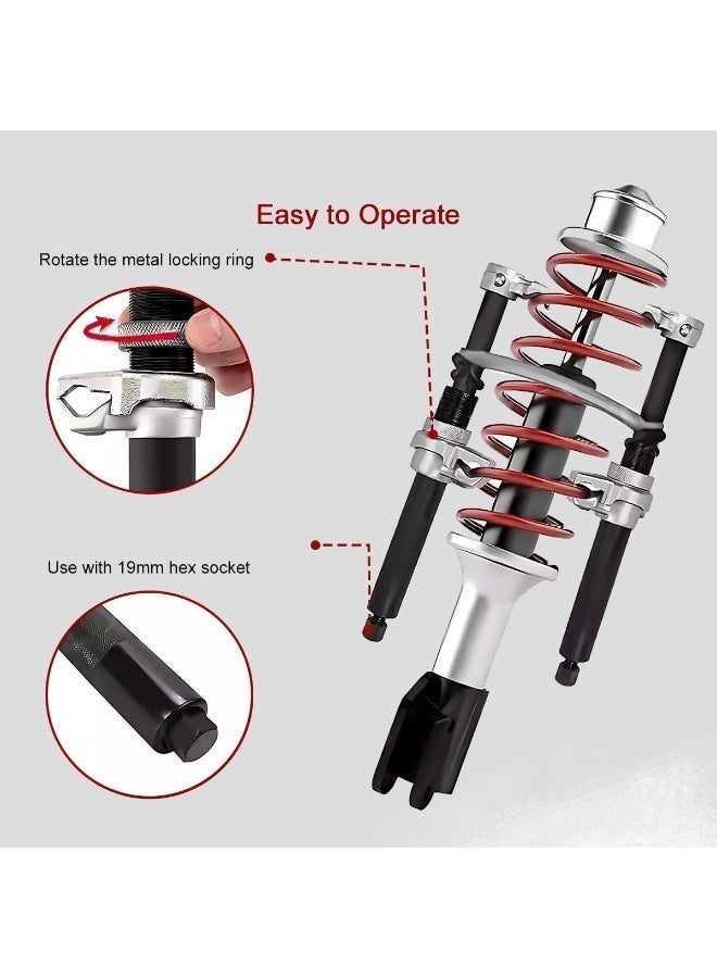 مجموعة من 3 قطع من أدوات ضغط زنبركات الدعامة الحلزونية لامتصاص الصدمات للسيارات، مجموعة أدوات شديدة التحمل من الفولاذ السبائكي مع قبضة مانعة للانزلاق وقضبان قابلة للتعديل - مُخمّدة ومعززة للسلامة - Image 4