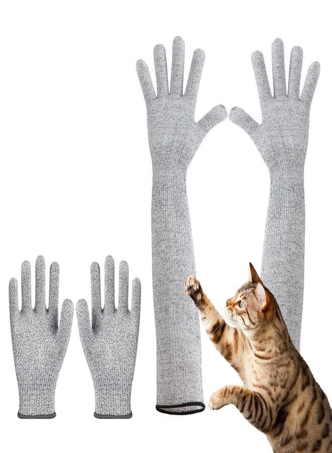 Hiyoo 2 Pairs Pet Handling Gloves, 15.74'' Extra-Long & 7.87'' Short Anti-Scratch & Bite Resistant Protection Pet Grooming Arm Sleeves for Dogs, Cats & Birds (Gray) - Image 1
