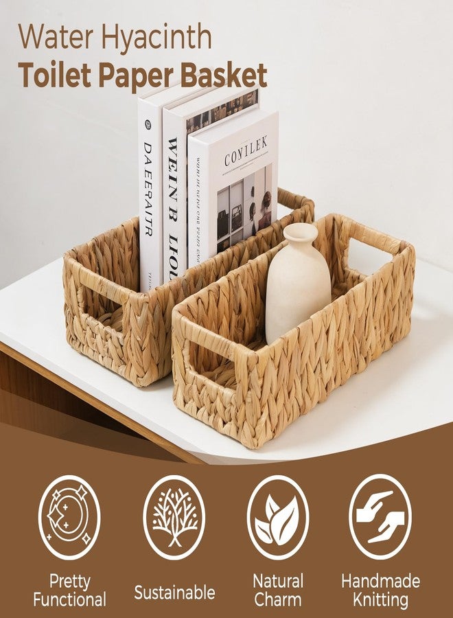 S310 Toilet Paper Storage Basket for Bathroom, Water Hyacinth Toilet Tank Baskets Organizer, Wicker Small Basket Woven Long Narrow Baskets for Back of Toilet Both Storage&Decor, Set of 2 - Image 3