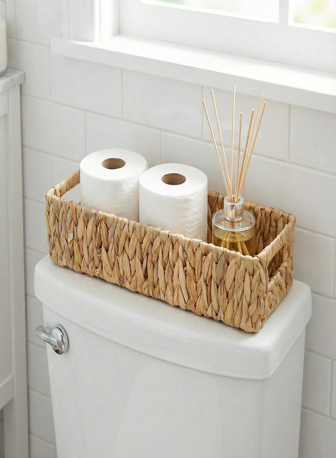 S310 Toilet Paper Storage Basket for Bathroom, Water Hyacinth Toilet Tank Baskets Organizer, Wicker Small Basket Woven Long Narrow Baskets for Back of Toilet Both Storage&Decor, Set of 2 - Image 2