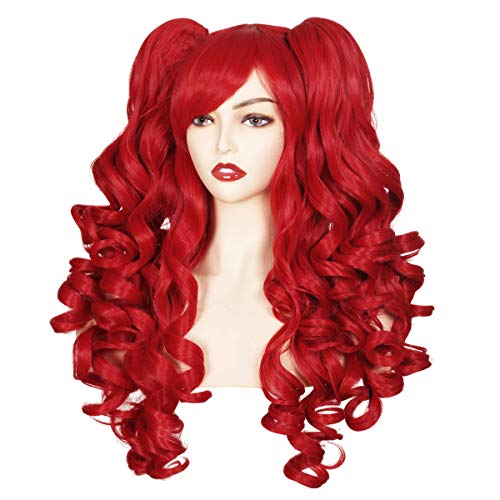 ColorGround Long Curly Cosplay Wig with 2 Ponytails (Red) - Image 1