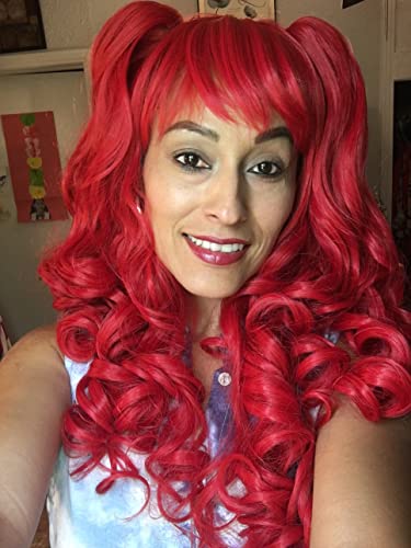 ColorGround Long Curly Cosplay Wig with 2 Ponytails (Red) - Image 2