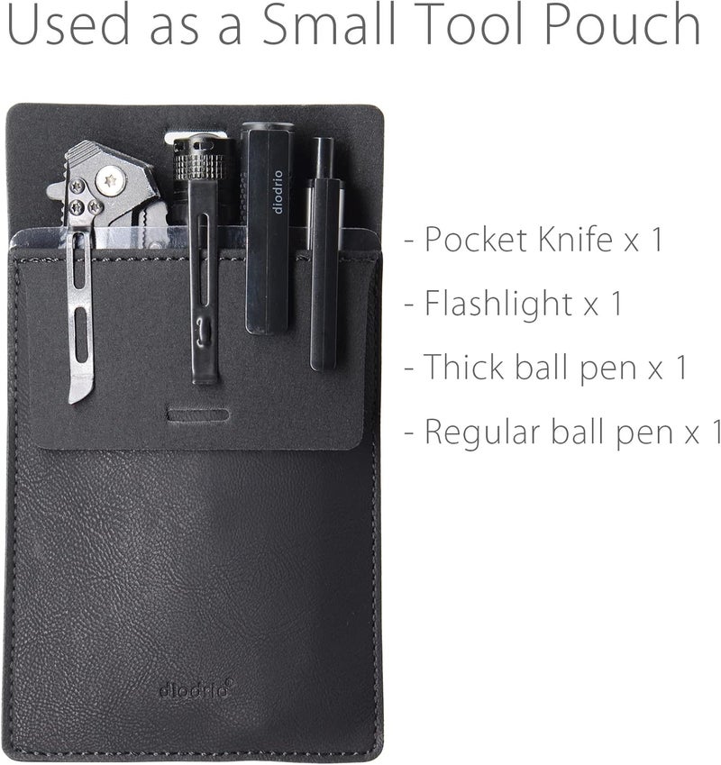 diodrio Pocket Protector, Leather Pen Pouch Holder Organizer, for Shirts Lab Coats, Hold 5 Pens, Designed to Keep Pens Inside When Bend Down. No Breaking of Pen Clip. Thick PU Leather, Black, 2 Per Pack. - Image 5