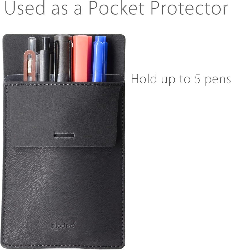 diodrio Pocket Protector, Leather Pen Pouch Holder Organizer, for Shirts Lab Coats, Hold 5 Pens, Designed to Keep Pens Inside When Bend Down. No Breaking of Pen Clip. Thick PU Leather, Black, 2 Per Pack. - Image 4