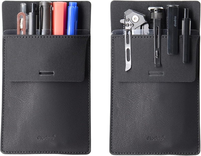 diodrio Pocket Protector, Leather Pen Pouch Holder Organizer, for Shirts Lab Coats, Hold 5 Pens, Designed to Keep Pens Inside When Bend Down. No Breaking of Pen Clip. Thick PU Leather, Black, 2 Per Pack. - Image 1