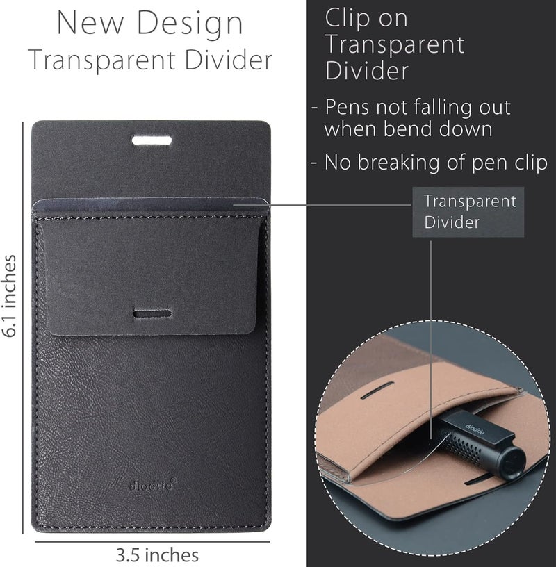 diodrio Pocket Protector, Leather Pen Pouch Holder Organizer, for Shirts Lab Coats, Hold 5 Pens, Designed to Keep Pens Inside When Bend Down. No Breaking of Pen Clip. Thick PU Leather, Black, 2 Per Pack. - Image 2