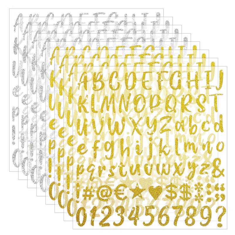 starboling 648 PCS Gold Sticker Letters,Self-Adhesive Glitter Number Stickers for Graduation Cap,Scrapbooking,Water Bottles Cup(Gold+Silver) - Image 1