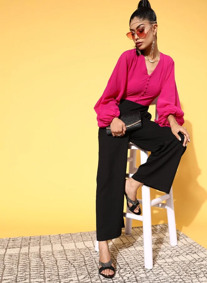 SASSAFRAS Fuchsia Colourblocked Jumpsuit for Women