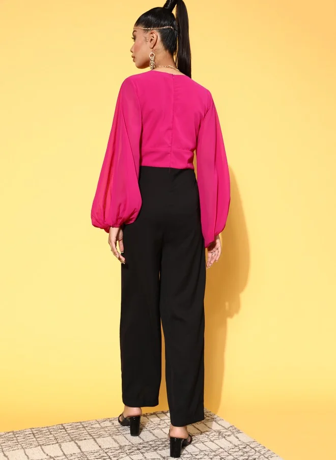 SASSAFRAS Fuchsia Colourblocked Jumpsuit for Women