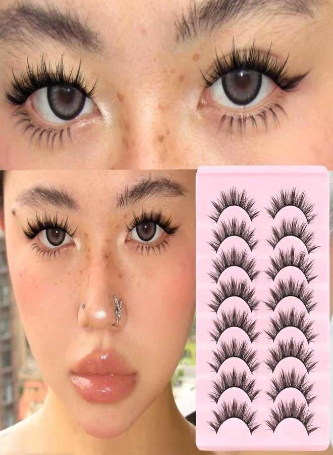 Veleasha Lashes Natural Eyelashes Manga Spiky False Eyelashes Crisscross Wispy Fake Lashes Soft 8D Effect Korean Japanese Asian Lash with Cotton Band 8 Pairs Pack (Natural) - Image 2