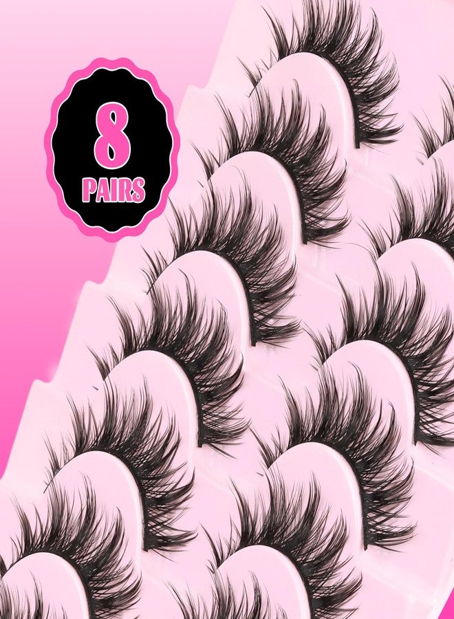 Veleasha Lashes Natural Eyelashes Manga Spiky False Eyelashes Crisscross Wispy Fake Lashes Soft 8D Effect Korean Japanese Asian Lash with Cotton Band 8 Pairs Pack (Natural) - Image 5