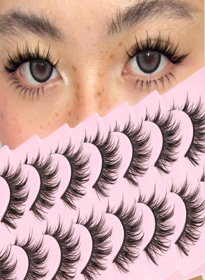 Veleasha Lashes Natural Eyelashes Manga Spiky False Eyelashes Crisscross Wispy Fake Lashes Soft 8D Effect Korean Japanese Asian Lash with Cotton Band 8 Pairs Pack (Natural) - Image 1