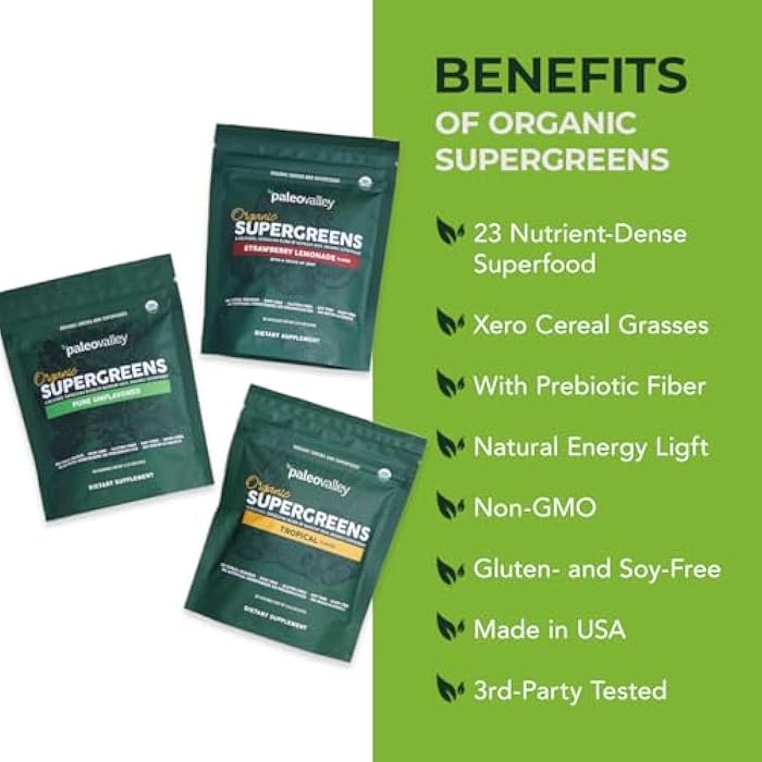 Paleovalley Organic Supergreens Powder - 23 Superfoods with Prebiotic Fiber for Energy and Immunity Support - No Cereal Grasses for Maximum Absorption - Pure Unflavored, 30 Servings - Image 4