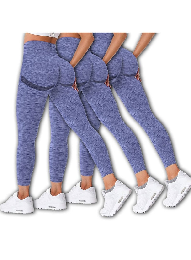 MARGOUN 3 Pack Of Women Seamless Legging Tummy Control High Waist Workout Gym Yoga Pants Medium Blue 