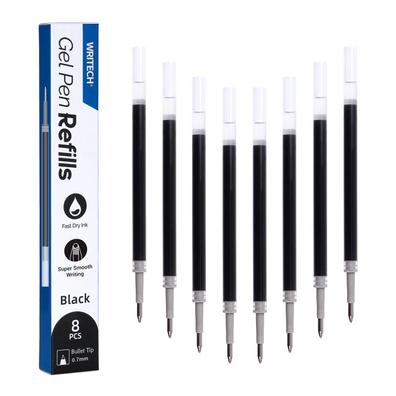 WRITECH Liquid Gel Pen Refills: Fine Point 0.7mm Black Ink Refill Multi-Compatible with Retractable Click Pens Quick Dry Smooth No Smear Smudge for Writing Sketching & Taking Notes 8ct - Image 1