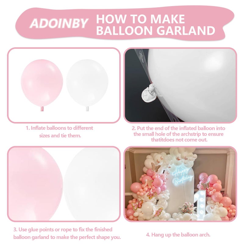 ADOINBY Pink and White Balloon Arch Kit, ADOINBY 140Pcs Macaron Pink Balloon Matte White Balloon 18 12 10 5 Inch Different Size Balloons for Engagement Wedding Birthday Baby Shower Gender Reveal Decorations - Image 3