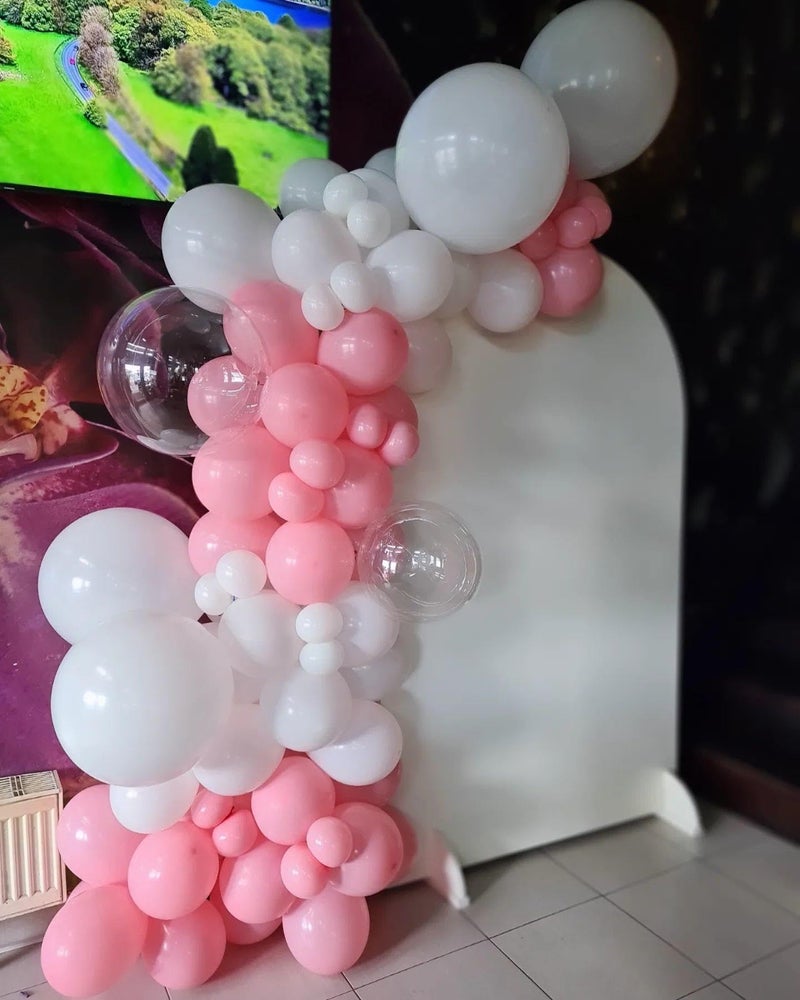 ADOINBY Pink and White Balloon Arch Kit, ADOINBY 140Pcs Macaron Pink Balloon Matte White Balloon 18 12 10 5 Inch Different Size Balloons for Engagement Wedding Birthday Baby Shower Gender Reveal Decorations - Image 5