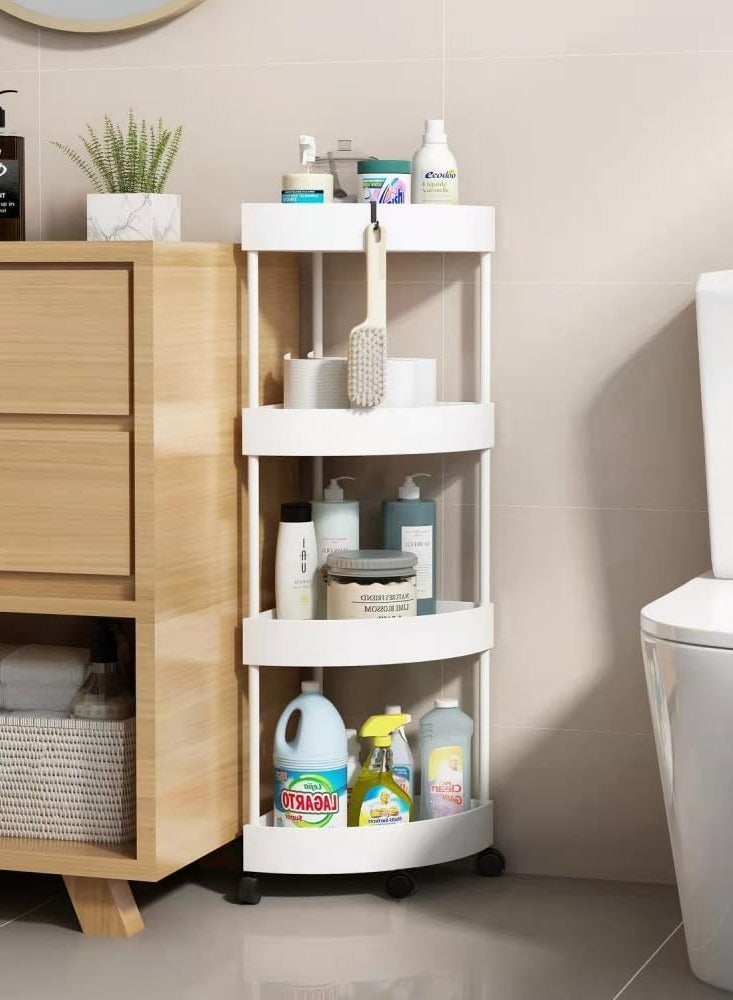 BLOOMING TIME 4-Tier Rolling Storage Cart,Corner Shelves， Multi-Purpose Organizer for Bathroom, Office & Kitchen, Plastic Shower Caddy Organizer Shelf, Easy to Assemble & Move - Image 1