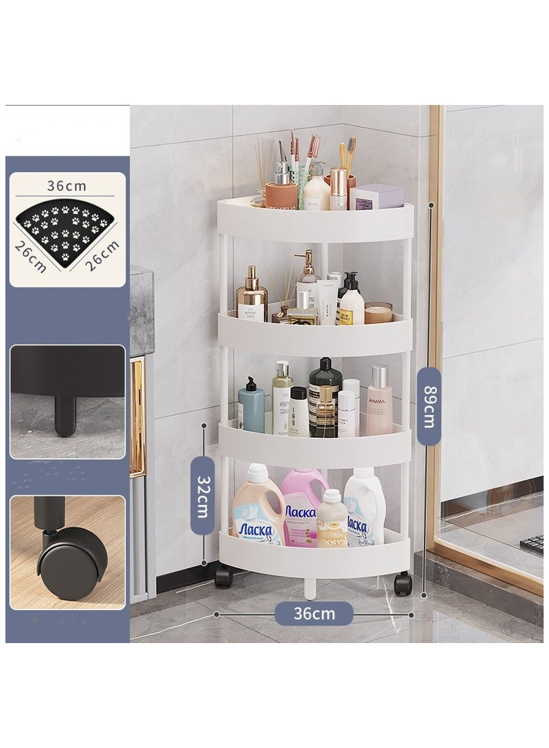 BLOOMING TIME 4-Tier Rolling Storage Cart,Corner Shelves， Multi-Purpose Organizer for Bathroom, Office & Kitchen, Plastic Shower Caddy Organizer Shelf, Easy to Assemble & Move - Image 2