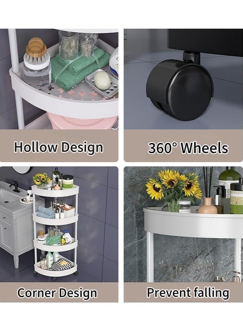 BLOOMING TIME 4-Tier Rolling Storage Cart,Corner Shelves， Multi-Purpose Organizer for Bathroom, Office & Kitchen, Plastic Shower Caddy Organizer Shelf, Easy to Assemble & Move - Image 4
