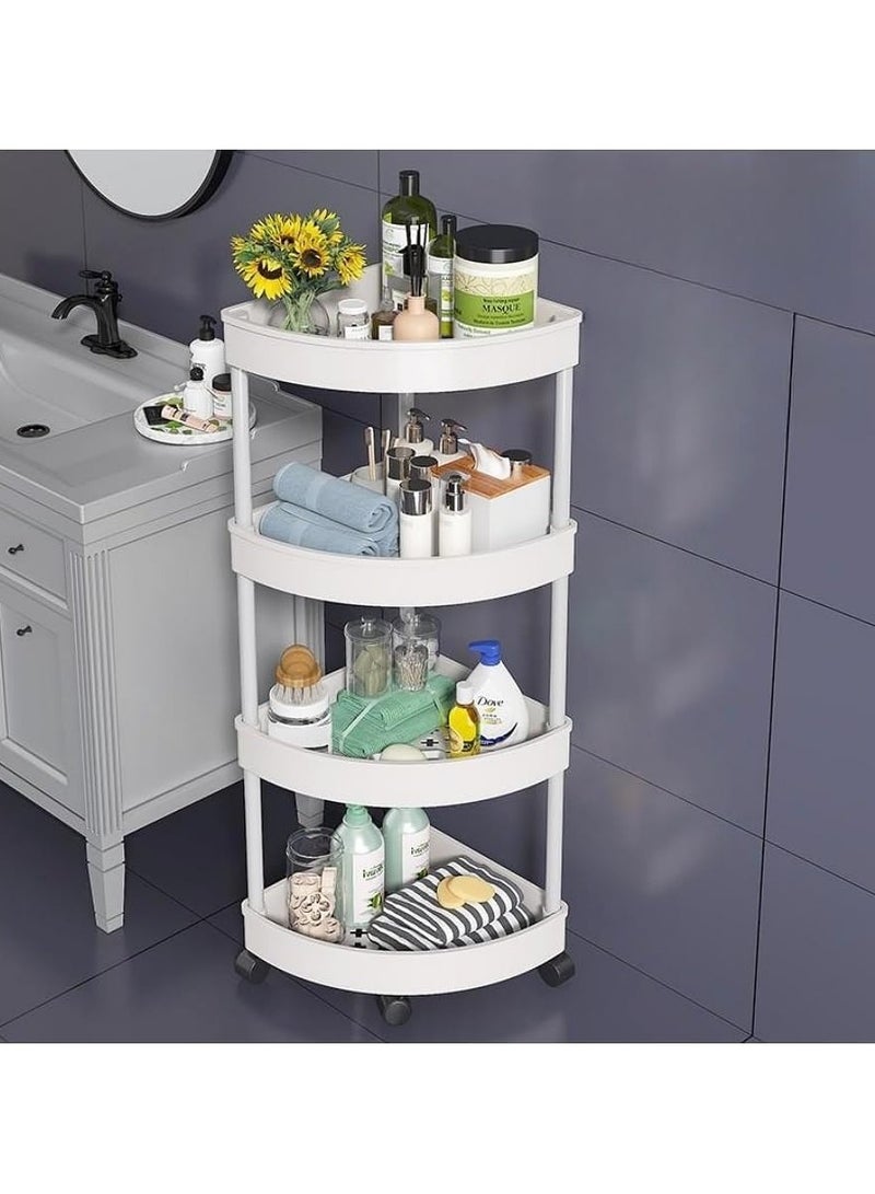 BLOOMING TIME 4-Tier Rolling Storage Cart,Corner Shelves， Multi-Purpose Organizer for Bathroom, Office & Kitchen, Plastic Shower Caddy Organizer Shelf, Easy to Assemble & Move - Image 5