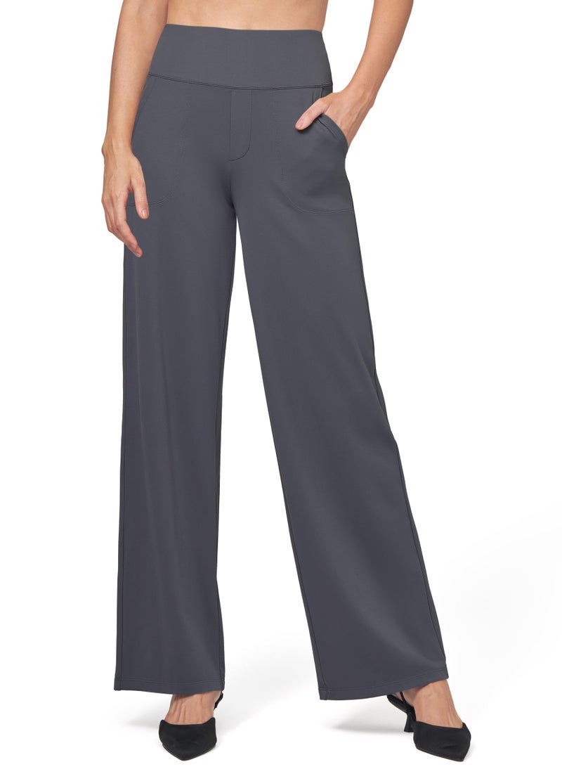 Willit Women's Yoga Pants Wide Leg Dress Work Pants Stretch Casual Pants Slacks with Pockets High Waist 30" Gray L - Image 2