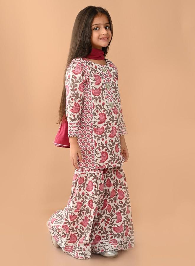 LILPICKS Girls White Multi Kurta Set - Image 1